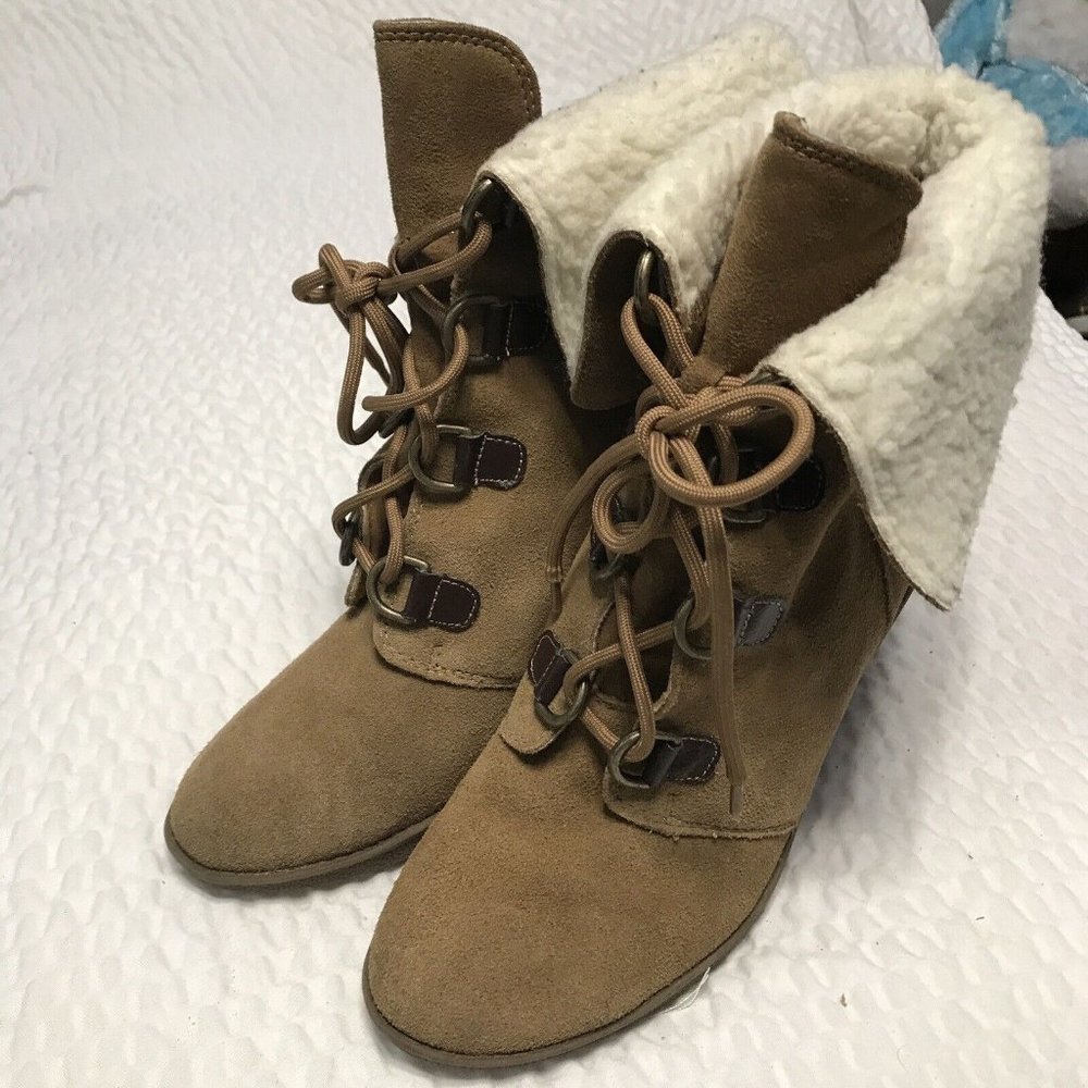 Coach And Four  Women’s Brown Suede Leather Lace Up Wedge Boots Size: 10